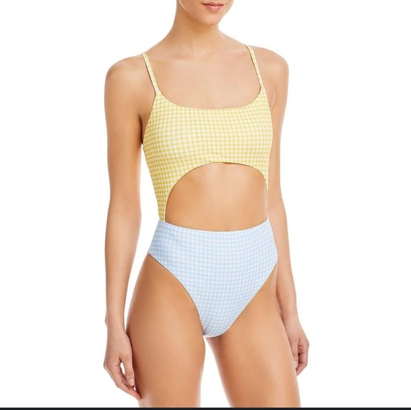 Aqua Other - AQUA Swim Checkered Cutout One-Piece Swimsuit Women's Medium Cornflower/Mellow +